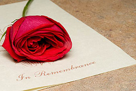 In rememberence of loved one card and rose